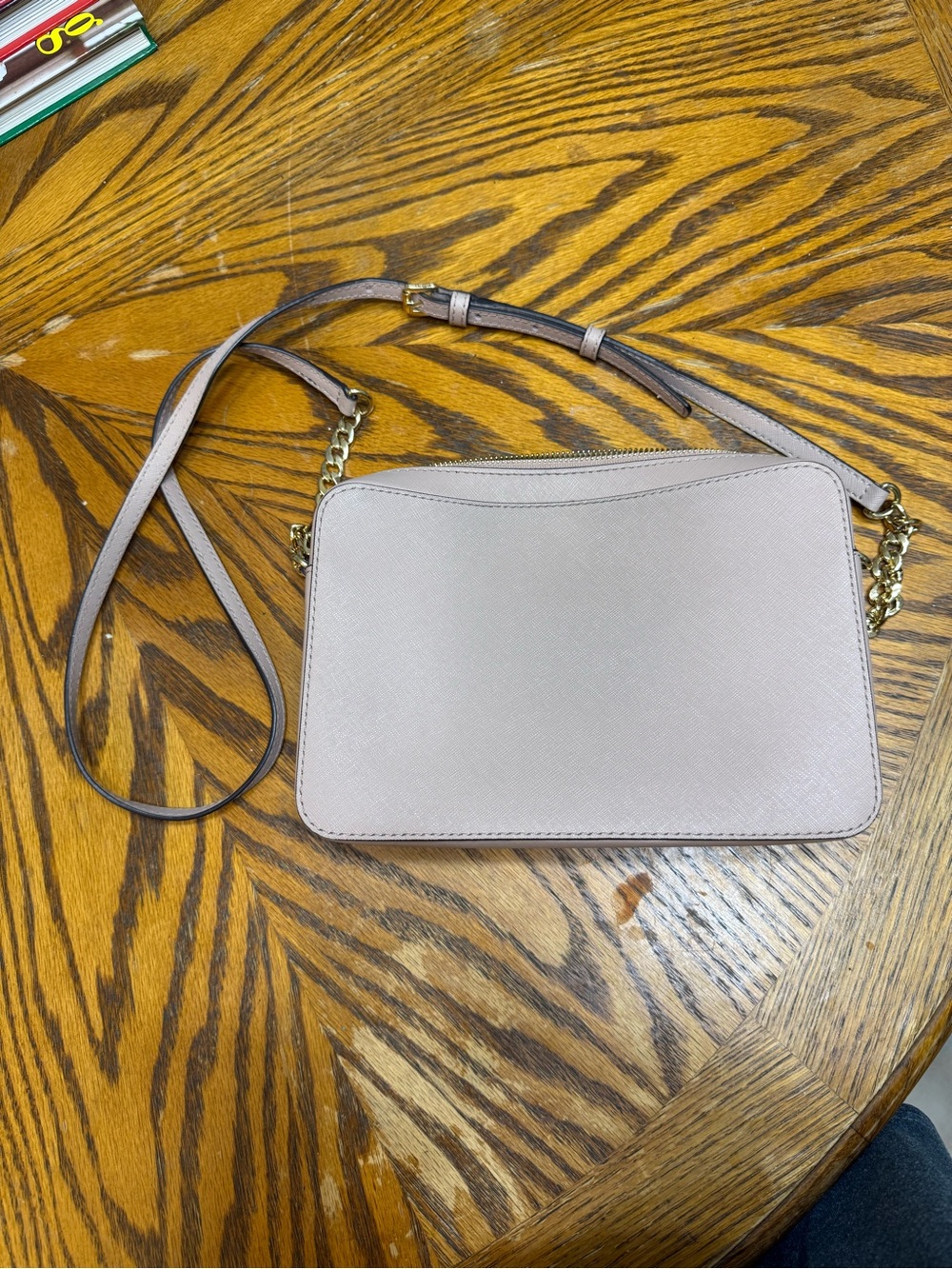 Michael Kors Saffiano Crossbody in Blush Taupe with Gold Chain - Picture 2 of 3